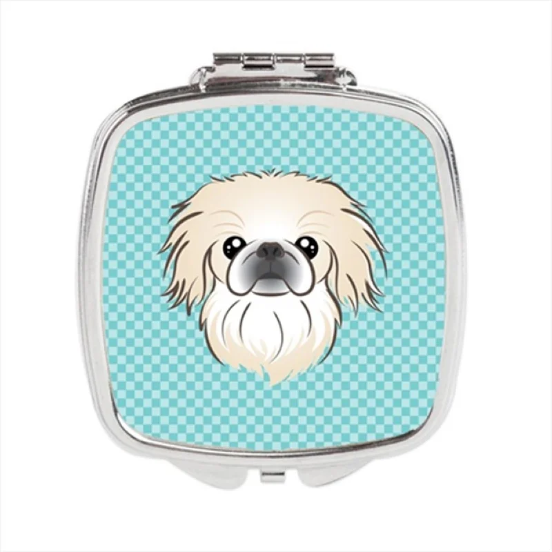 Carolines Treasures BB1159SCM Checkerboard Blue Pekingese Compact Mirror, 2.75 x 3 x .3 In.