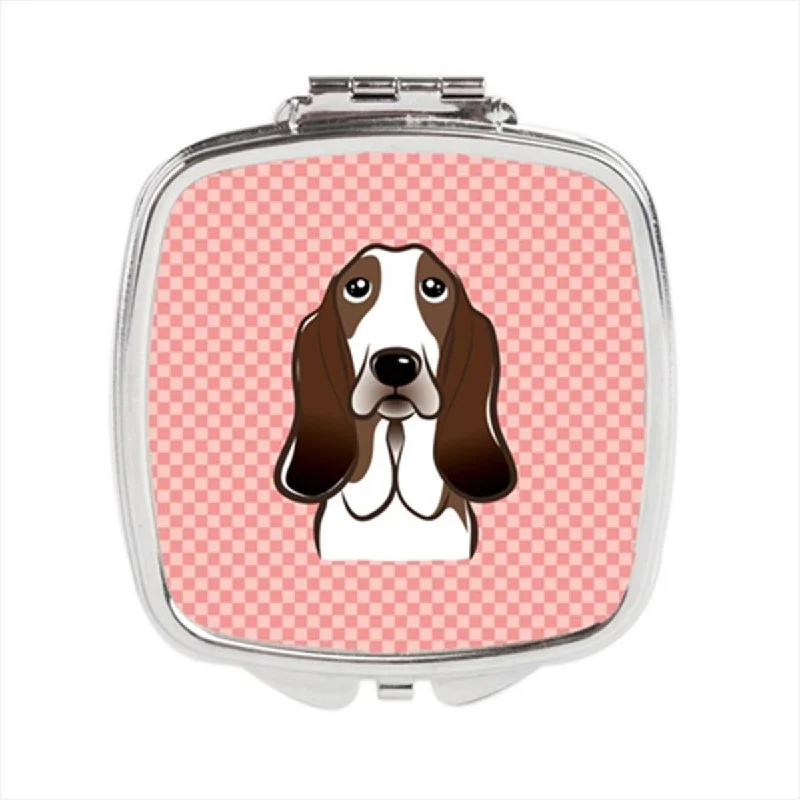 Carolines Treasures BB1243SCM Checkerboard Pink Basset Hound Compact Mirror, 2.75 x 3 x .3 In.