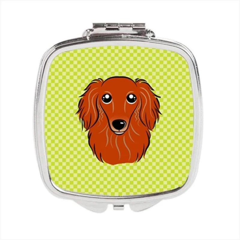 Carolines Treasures BB1276SCM Checkerboard Lime Green Longhair Red Dachshund Compact Mirror, 2.75 x 3 x .3 In.