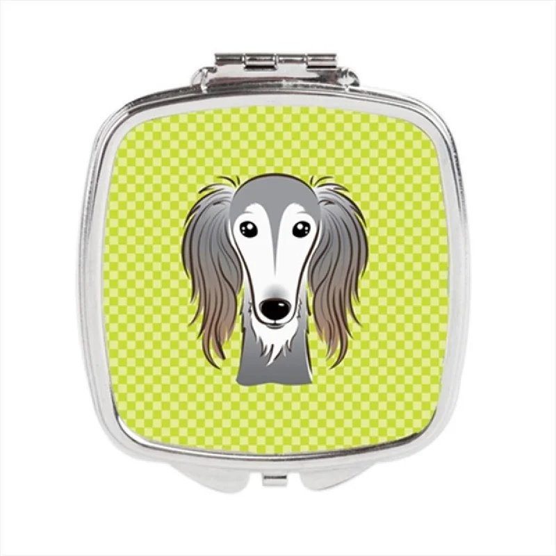 Carolines Treasures BB1291SCM Checkerboard Lime Green Saluki Compact Mirror, 2.75 x 3 x .3 In.