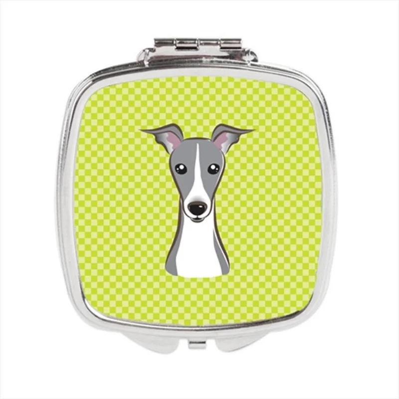 Carolines Treasures BB1298SCM Checkerboard Lime Green Italian Greyhound Compact Mirror, 2.75 x 3 x .3 In.