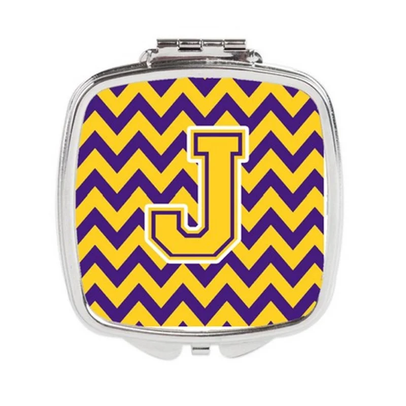 Carolines Treasures CJ1041-JSCM Letter J Chevron Purple & Gold Compact Mirror, 3 x 0.3 x 2.75 in.