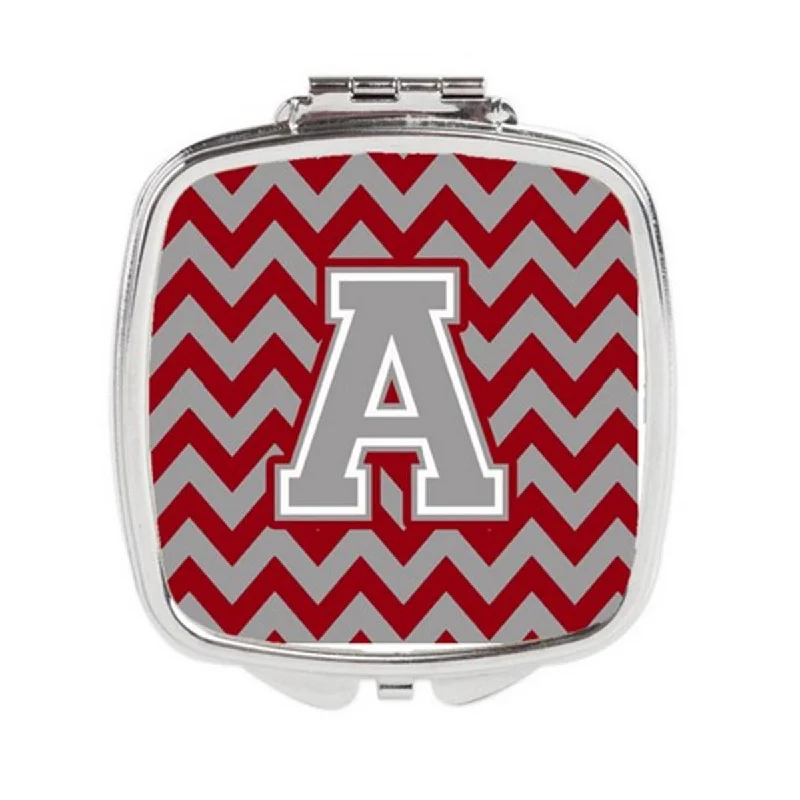 Carolines Treasures CJ1043-ASCM Letter A Chevron Crimson & Grey Compact Mirror