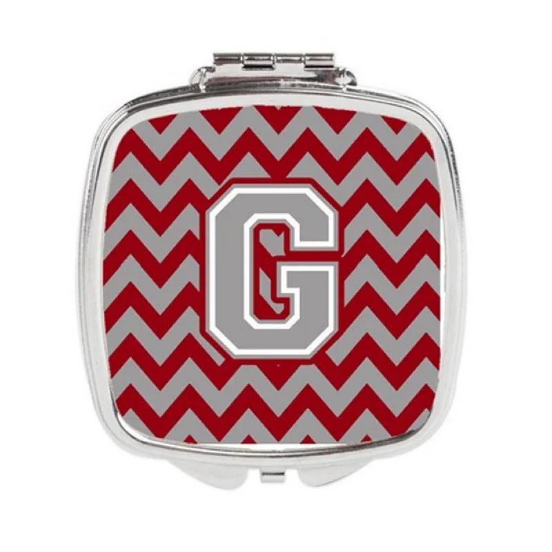 Carolines Treasures CJ1043-GSCM Letter G Chevron Crimson & Grey Compact Mirror