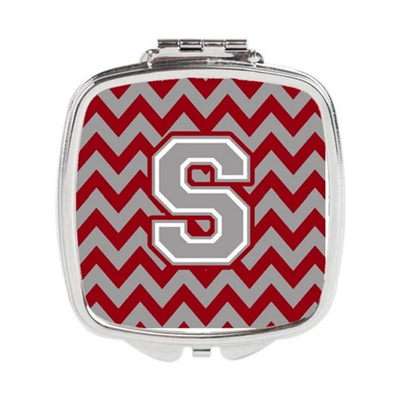 Carolines Treasures CJ1043-SSCM Letter S Chevron Crimson & Grey Compact Mirror