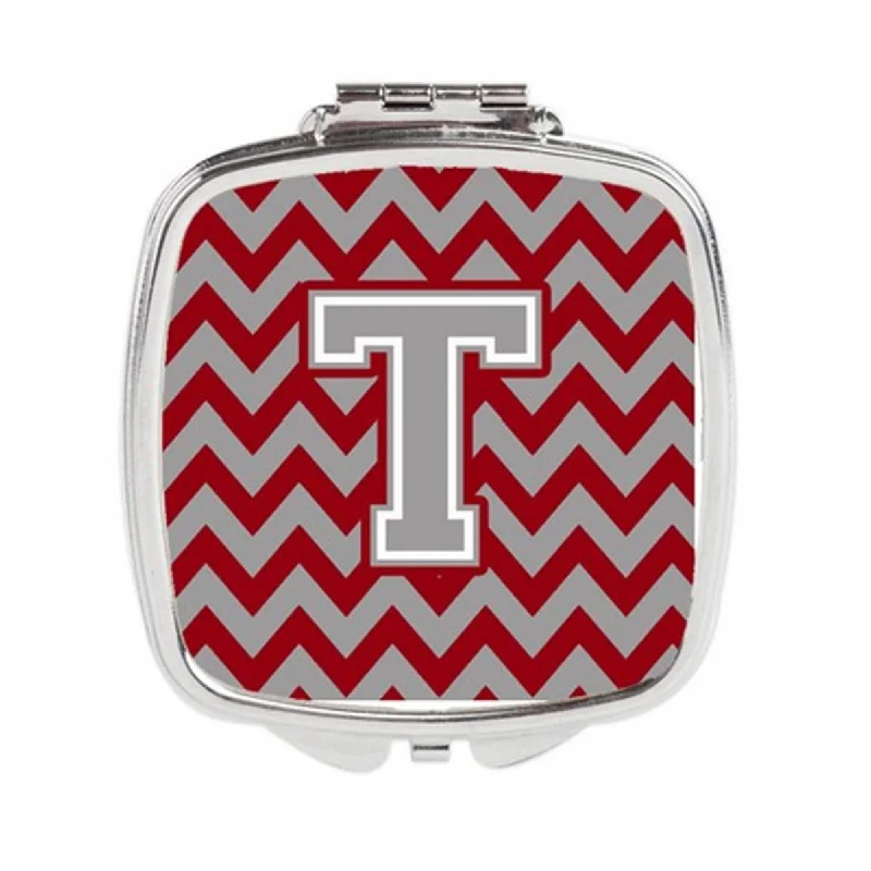 Carolines Treasures CJ1043-TSCM Letter T Chevron Crimson & Grey Compact Mirror