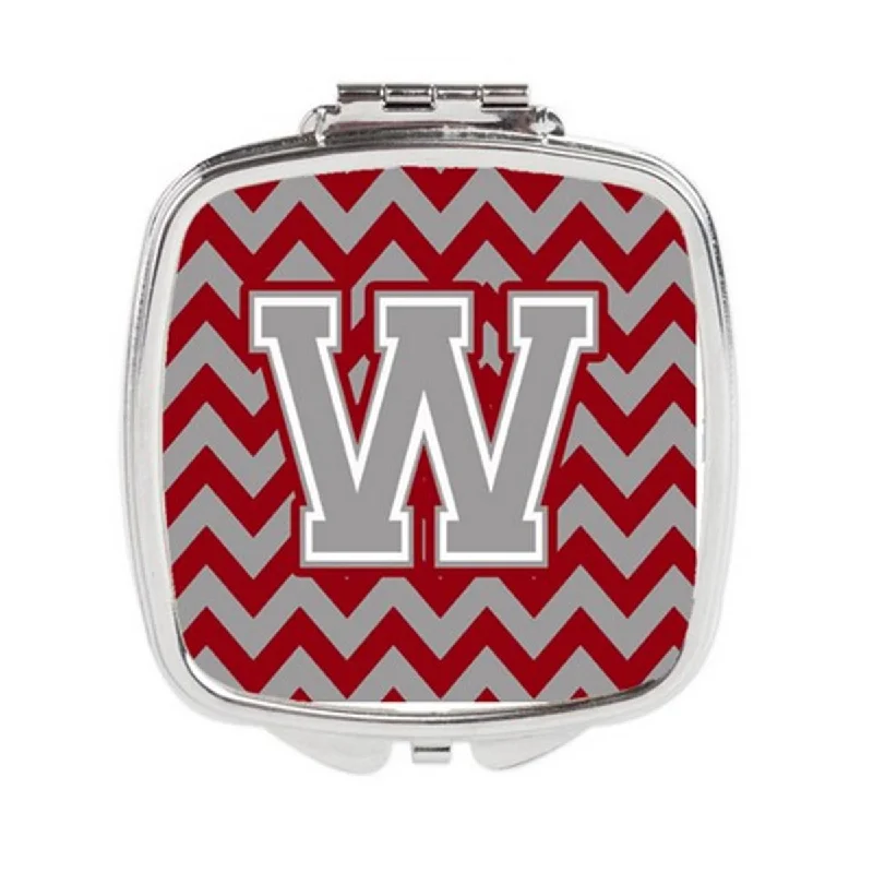 Carolines Treasures CJ1043-WSCM Letter W Chevron Crimson & Grey Compact Mirror