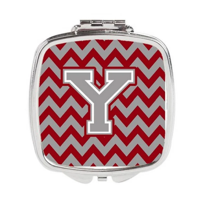 Carolines Treasures CJ1043-YSCM Letter Y Chevron Crimson & Grey Compact Mirror