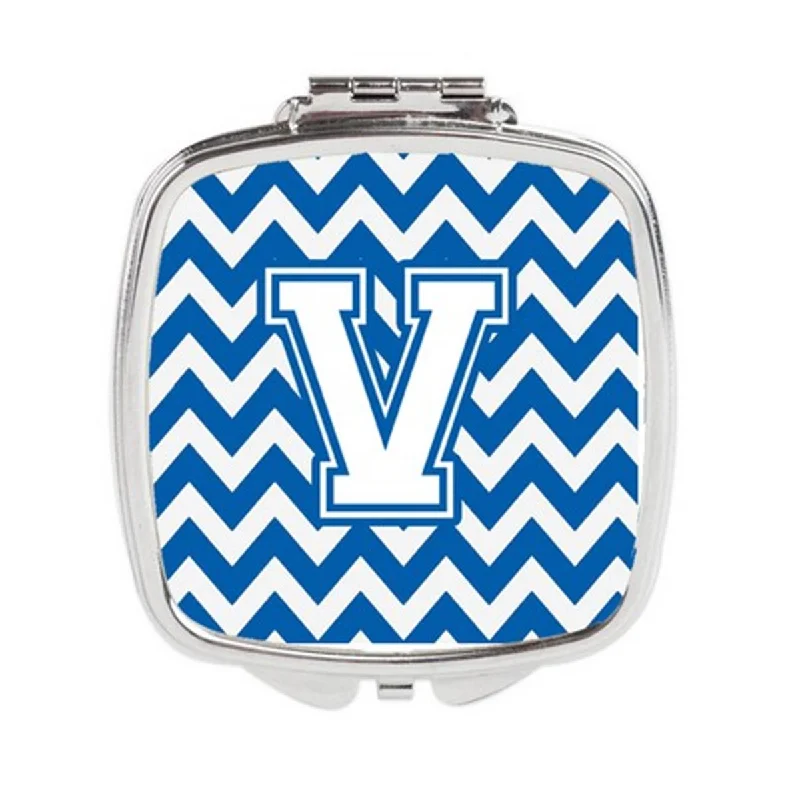 Carolines Treasures CJ1045-VSCM Letter V Chevron Blue & White Compact Mirror, 3 x 0.3 x 2.75 in.