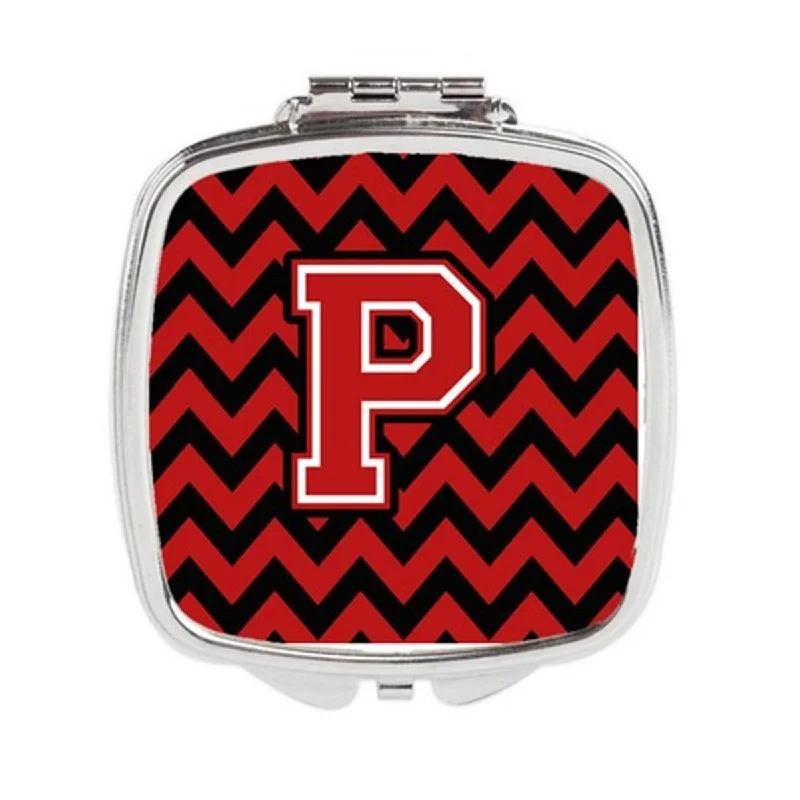 Carolines Treasures CJ1047-PSCM Letter P Chevron Black & Red Compact Mirror