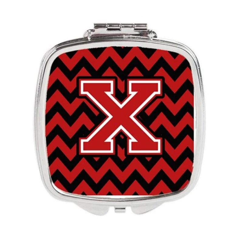 Carolines Treasures CJ1047-XSCM Letter X Chevron Black & Red Compact Mirror