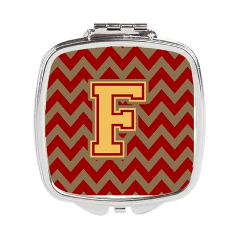 Carolines Treasures CJ1048-FSCM Letter F Chevron Garnet & Gold Compact Mirror