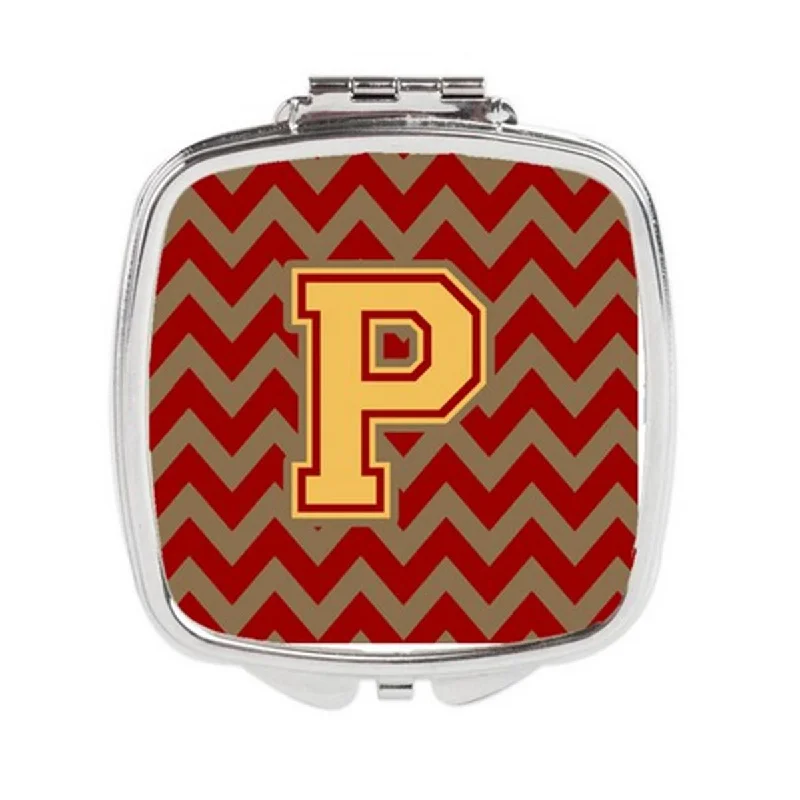 Carolines Treasures CJ1048-PSCM Letter P Chevron Garnet & Gold Compact Mirror