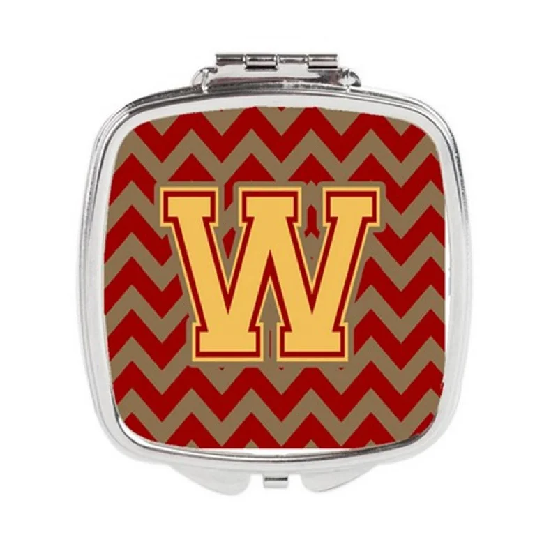 Carolines Treasures CJ1048-WSCM Letter W Chevron Garnet & Gold Compact Mirror