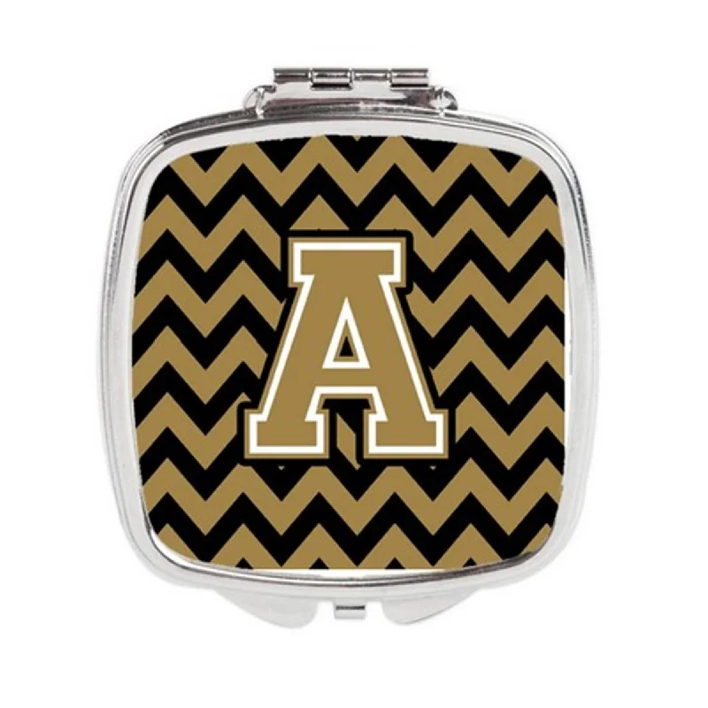 Carolines Treasures CJ1050-ASCM Letter A Chevron Black & Gold Compact Mirror, 3 x 0.3 x 2.75 in.