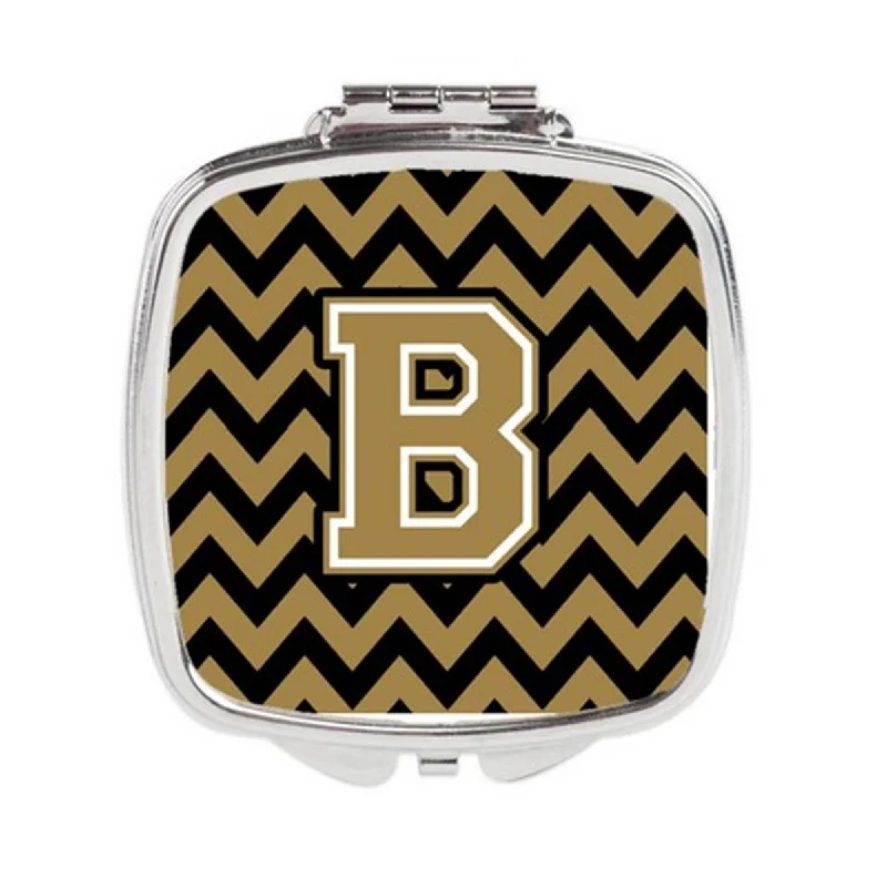 Carolines Treasures CJ1050-BSCM Letter B Chevron Black & Gold Compact Mirror, 3 x 0.3 x 2.75 in.