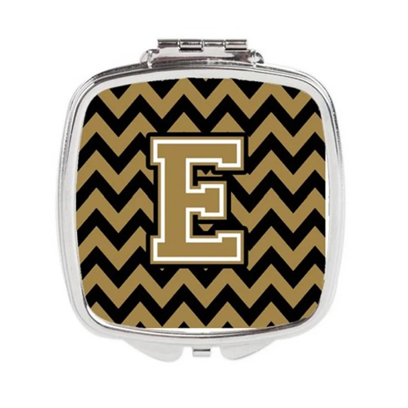 Carolines Treasures CJ1050-ESCM Letter E Chevron Black & Gold Compact Mirror, 3 x 0.3 x 2.75 in.