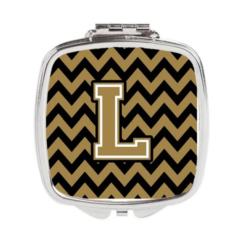 Carolines Treasures CJ1050-LSCM Letter L Chevron Black & Gold Compact Mirror, 3 x 0.3 x 2.75 in.