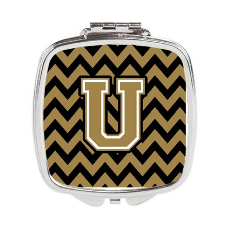 Carolines Treasures CJ1050-USCM Letter U Chevron Black & Gold Compact Mirror, 3 x 0.3 x 2.75 in.