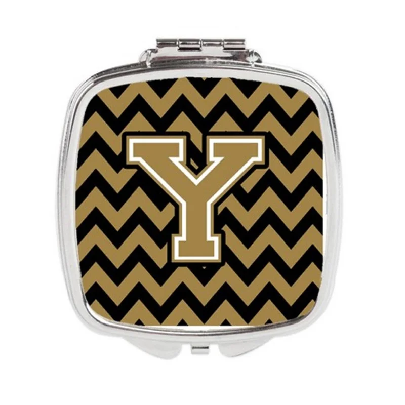 Carolines Treasures CJ1050-YSCM Letter Y Chevron Black & Gold Compact Mirror, 3 x 0.3 x 2.75 in.