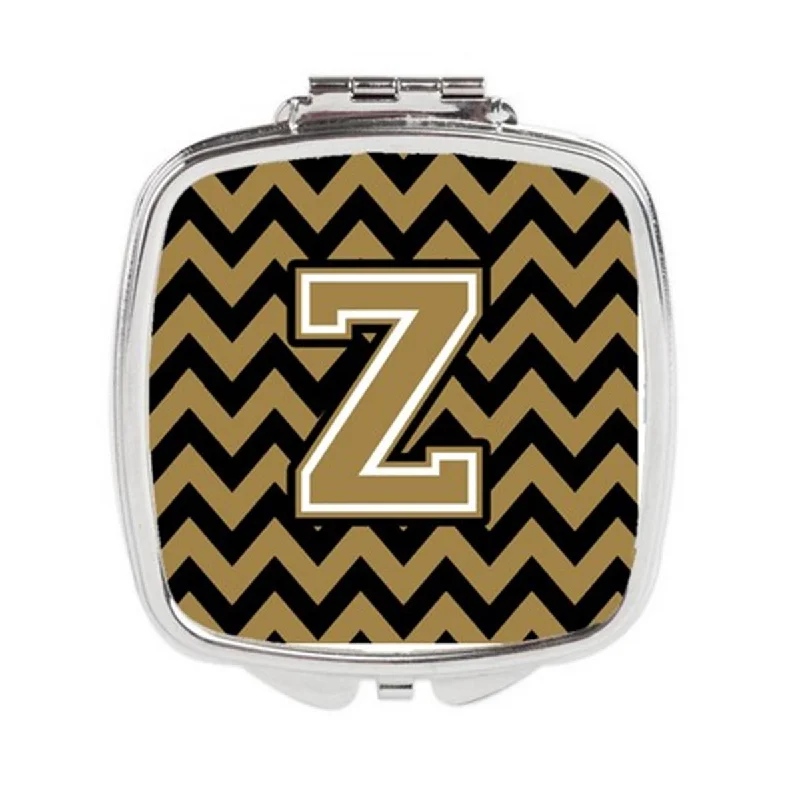 Carolines Treasures CJ1050-ZSCM Letter Z Chevron Black & Gold Compact Mirror, 3 x 0.3 x 2.75 in.