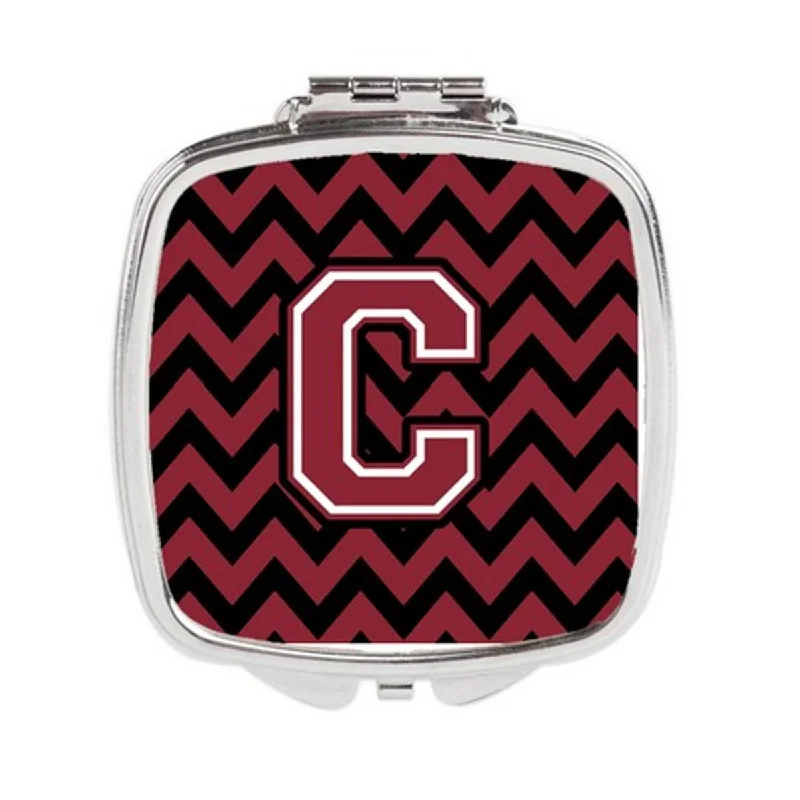 Carolines Treasures CJ1052-CSCM Letter C Chevron Garnet & Black Compact Mirror