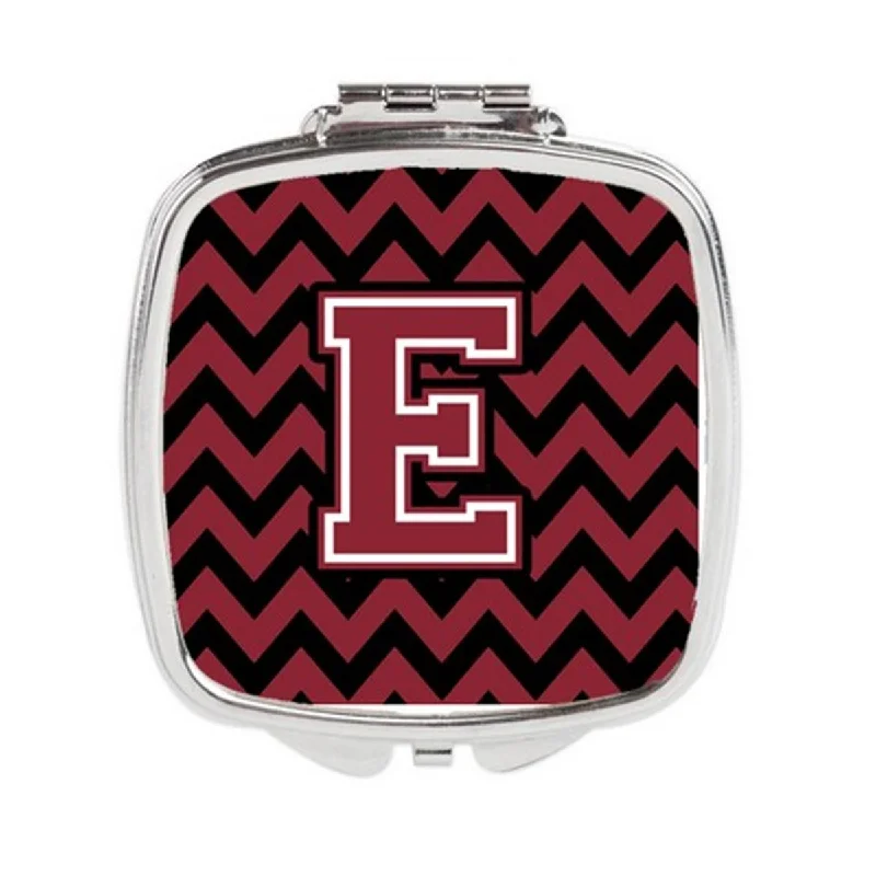 Carolines Treasures CJ1052-ESCM Letter E Chevron Garnet & Black Compact Mirror