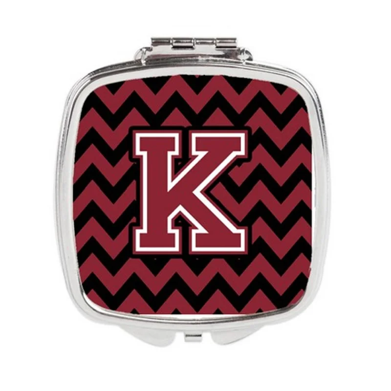 Carolines Treasures CJ1052-KSCM Letter K Chevron Garnet & Black Compact Mirror