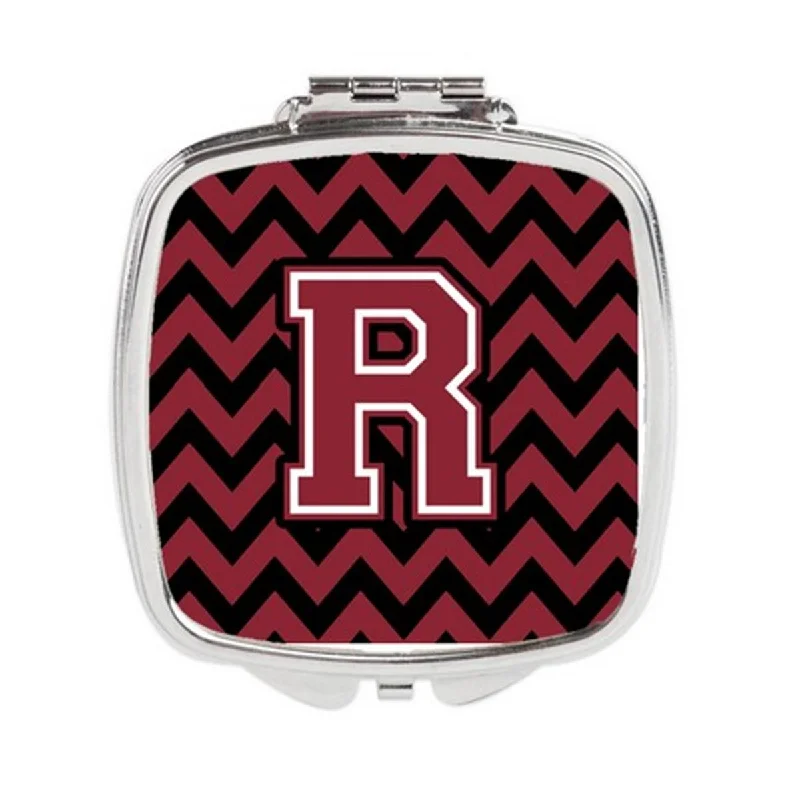 Carolines Treasures CJ1052-RSCM Letter R Chevron Garnet & Black Compact Mirror