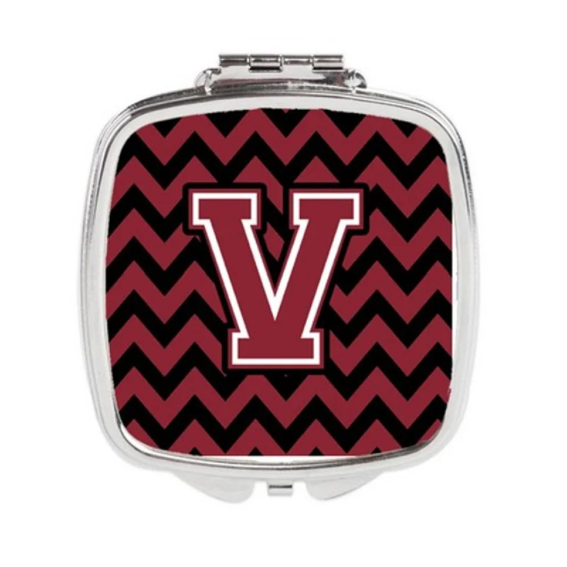 Carolines Treasures CJ1052-VSCM Letter V Chevron Garnet & Black Compact Mirror