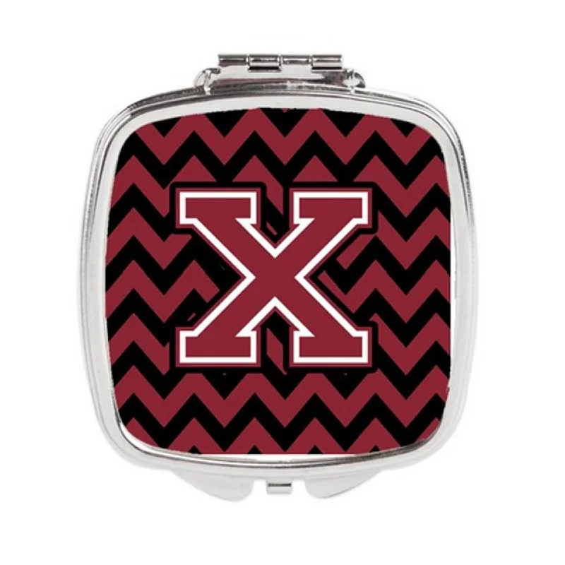 Carolines Treasures CJ1052-XSCM Letter X Chevron Garnet & Black Compact Mirror