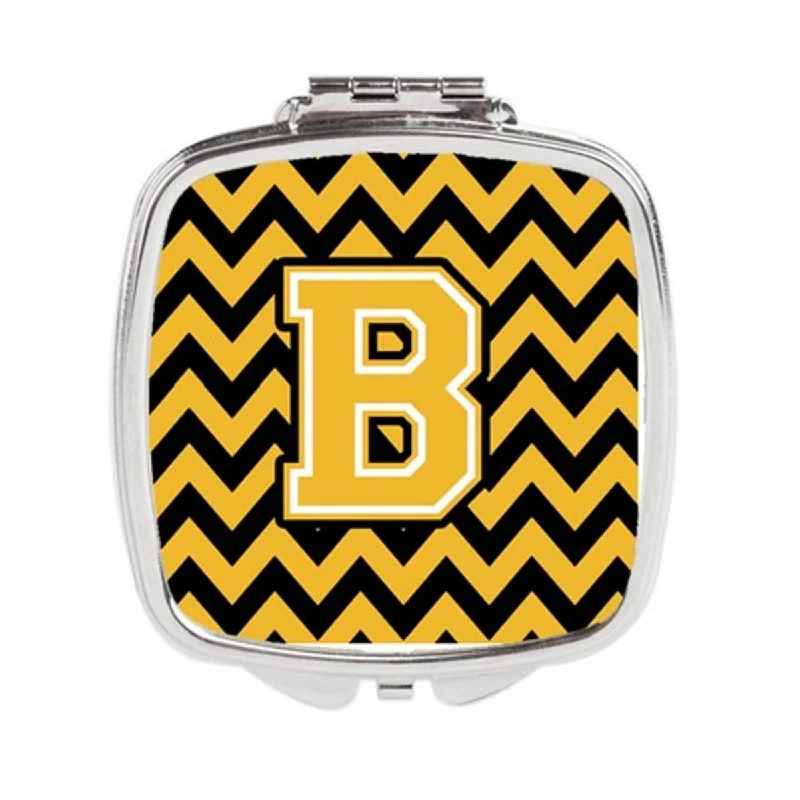 Carolines Treasures CJ1053-BSCM Letter B Chevron Black & Gold Compact Mirror, 3 x 0.3 x 2.75 in.