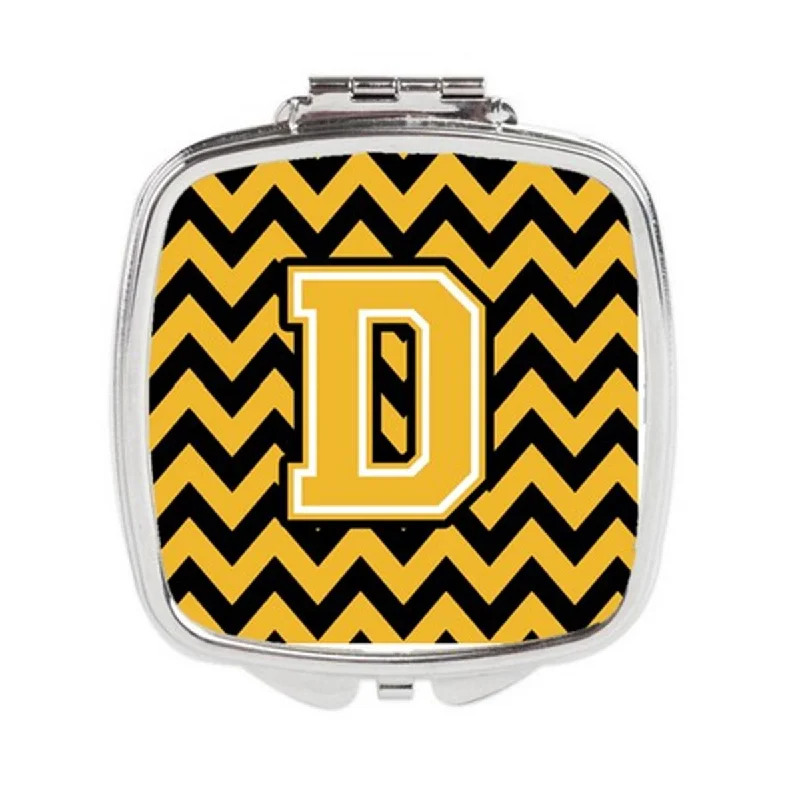 Carolines Treasures CJ1053-DSCM Letter D Chevron Black & Gold Compact Mirror, 3 x 0.3 x 2.75 in.