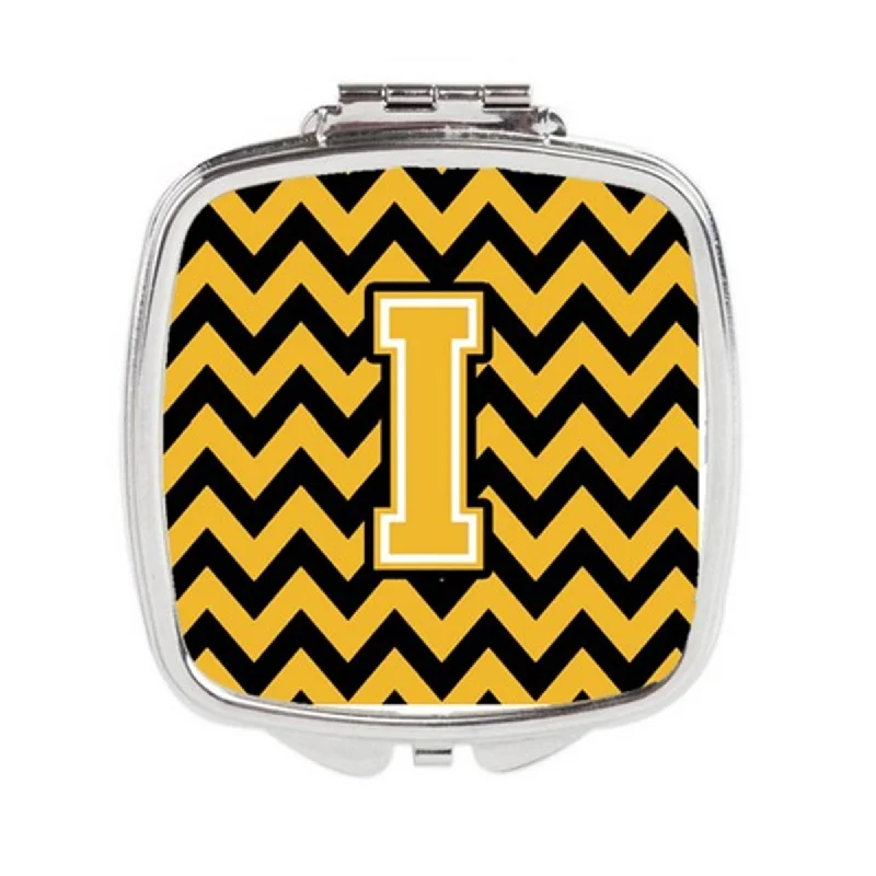 Carolines Treasures CJ1053-ISCM Letter I Chevron Black & Gold Compact Mirror, 3 x 0.3 x 2.75 in.