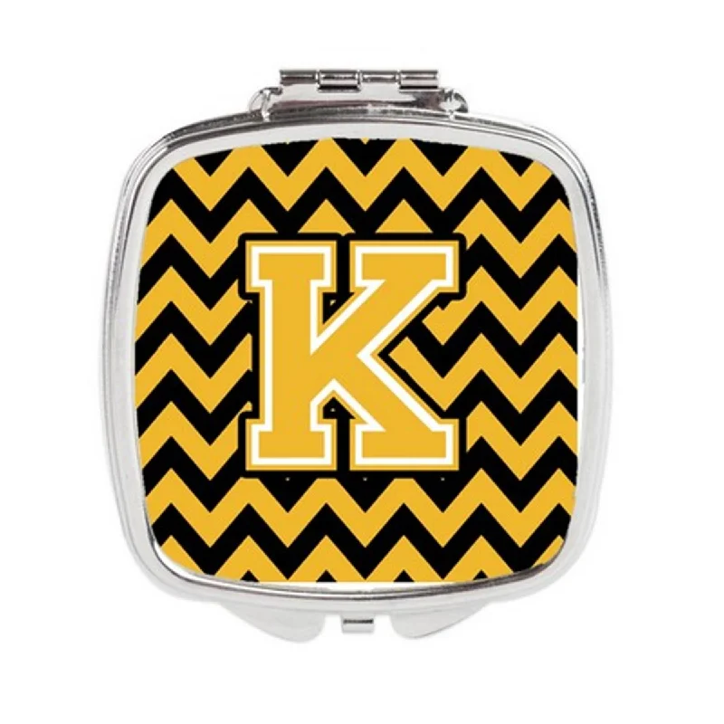 Carolines Treasures CJ1053-KSCM Letter K Chevron Black & Gold Compact Mirror, 3 x 0.3 x 2.75 in.