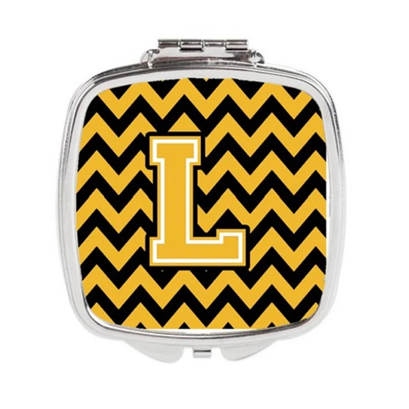 Carolines Treasures CJ1053-LSCM Letter L Chevron Black & Gold Compact Mirror, 3 x 0.3 x 2.75 in.