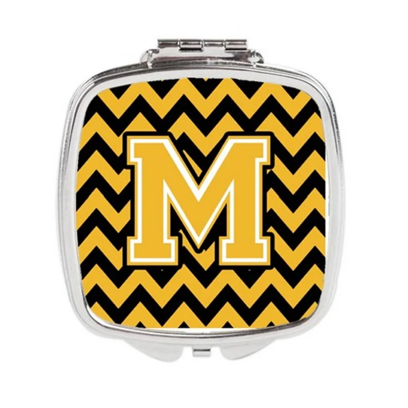 Carolines Treasures CJ1053-MSCM Letter M Chevron Black & Gold Compact Mirror, 3 x 0.3 x 2.75 in.