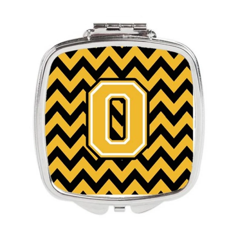 Carolines Treasures CJ1053-OSCM Letter O Chevron Black & Gold Compact Mirror, 3 x 0.3 x 2.75 in.