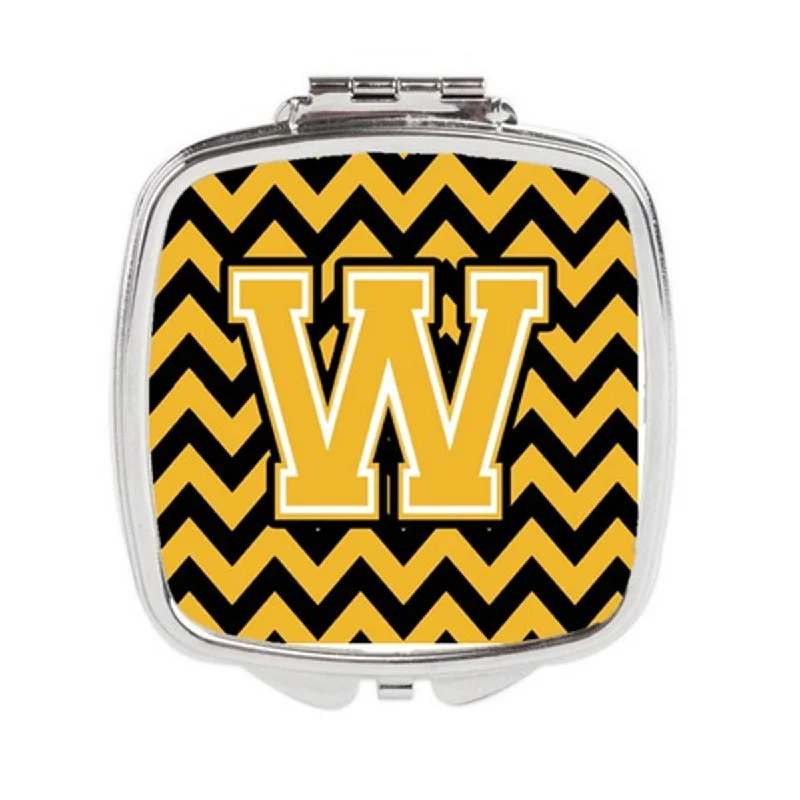 Carolines Treasures CJ1053-WSCM Letter W Chevron Black & Gold Compact Mirror, 3 x 0.3 x 2.75 in.