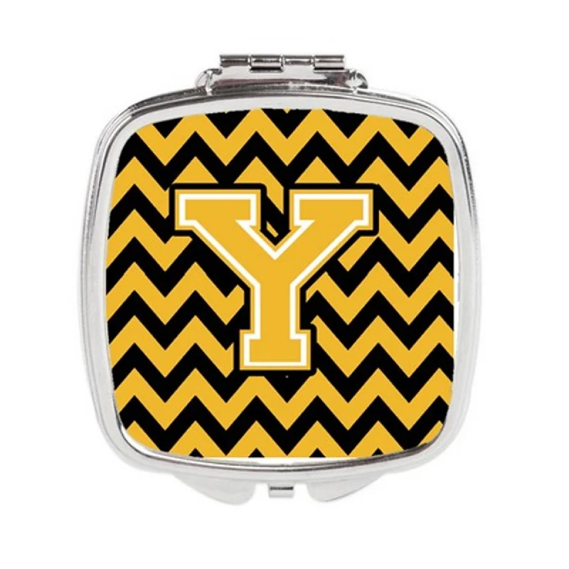 Carolines Treasures CJ1053-YSCM Letter Y Chevron Black & Gold Compact Mirror, 3 x 0.3 x 2.75 in.