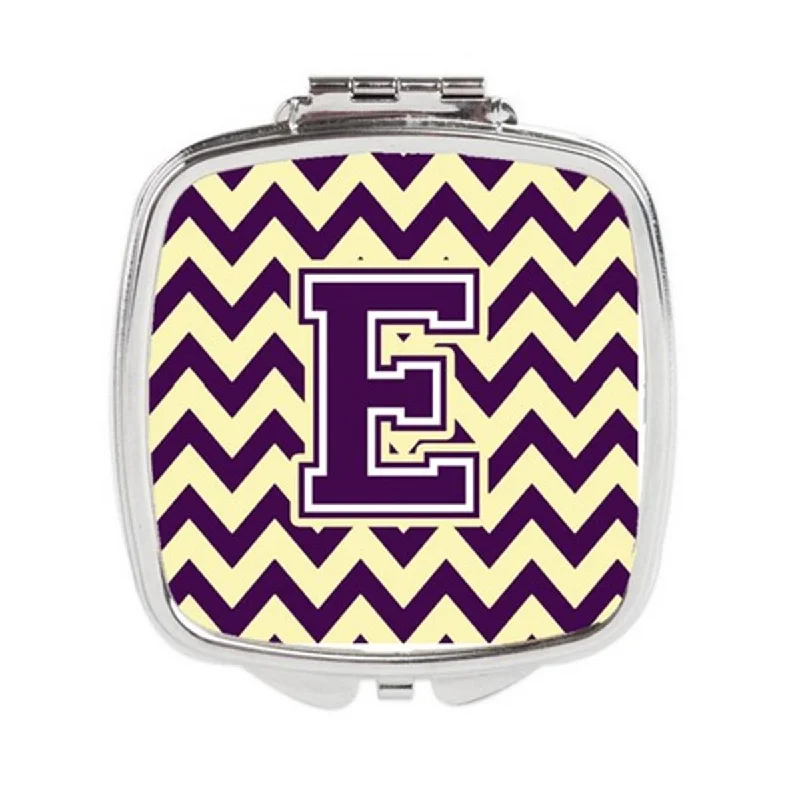 Carolines Treasures CJ1058-ESCM Letter E Chevron Purple & Gold Compact Mirror