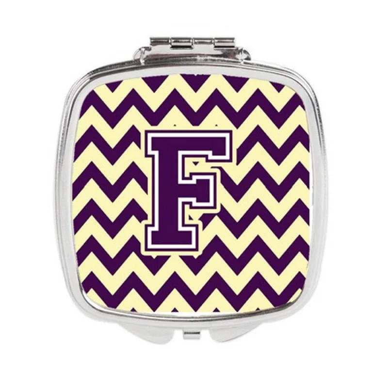 Carolines Treasures CJ1058-FSCM Letter F Chevron Purple & Gold Compact Mirror