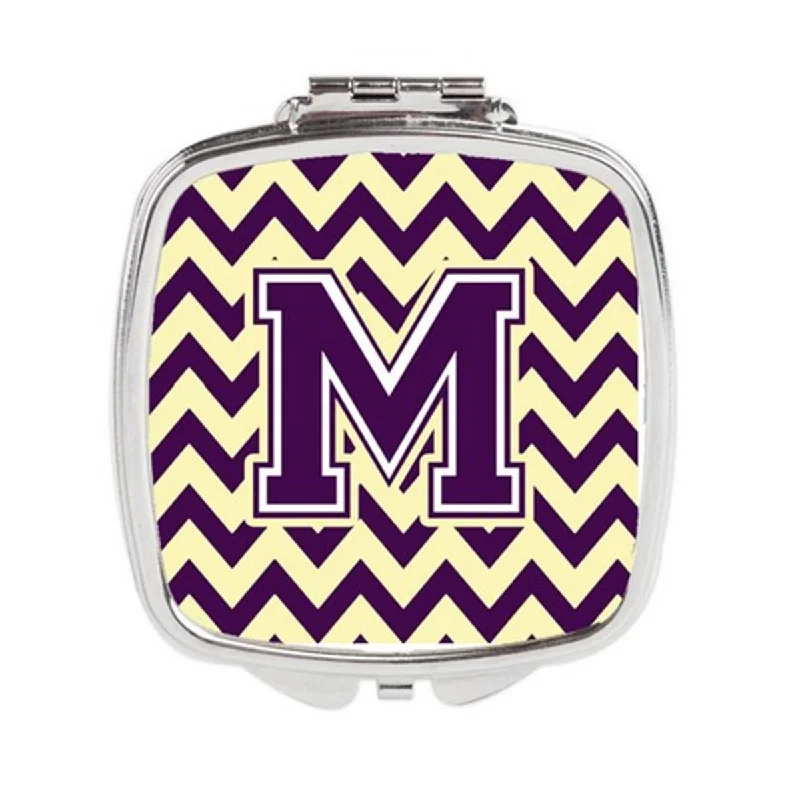 Carolines Treasures CJ1058-MSCM Letter M Chevron Purple & Gold Compact Mirror