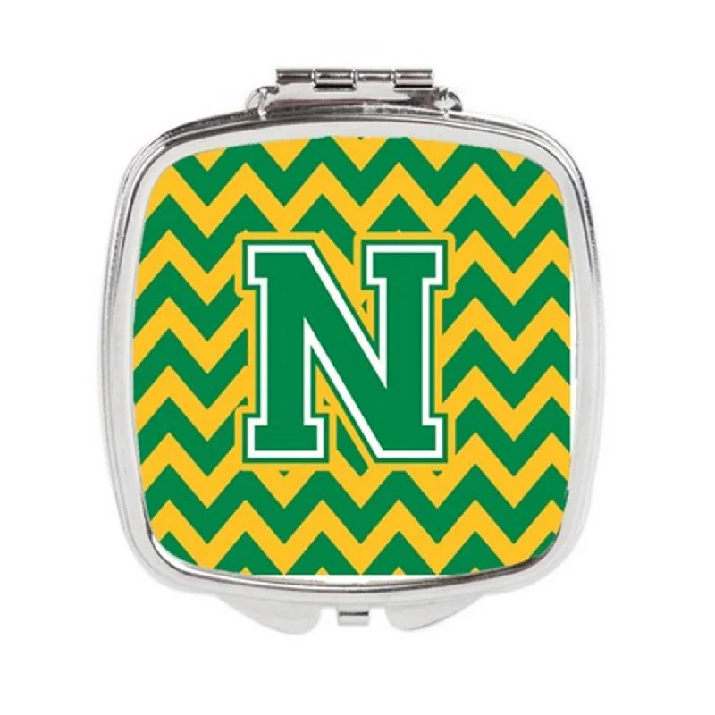 Carolines Treasures CJ1059-NSCM Letter N Chevron Green & Gold Compact Mirror