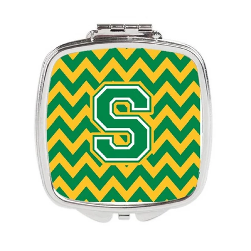 Carolines Treasures CJ1059-SSCM Letter S Chevron Green & Gold Compact Mirror