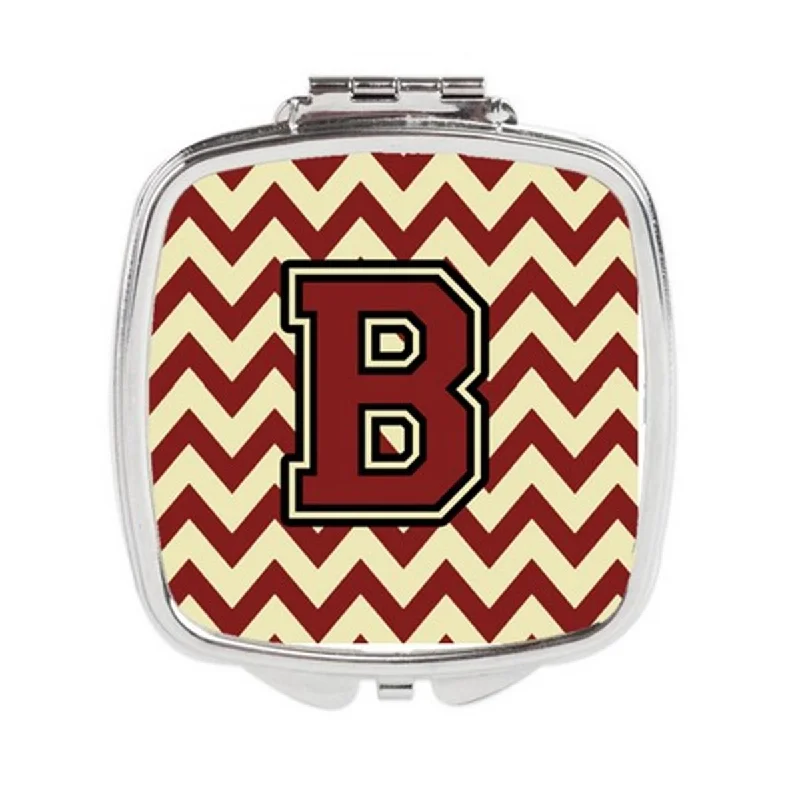 Carolines Treasures CJ1061-BSCM Letter B Chevron Maroon & Gold Compact Mirror