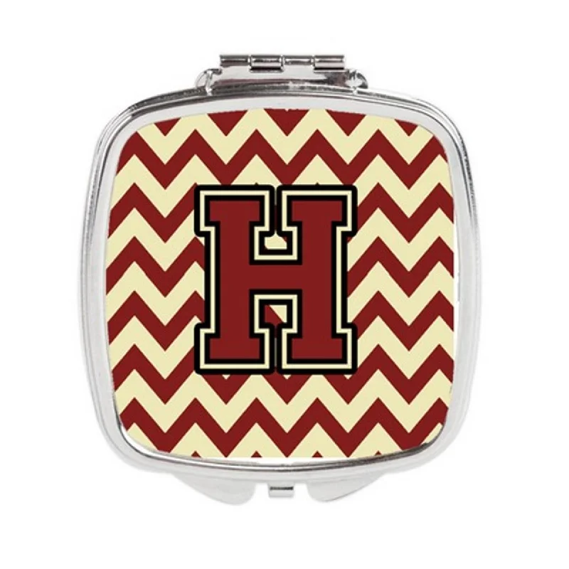 Carolines Treasures CJ1061-HSCM Letter H Chevron Maroon & Gold Compact Mirror