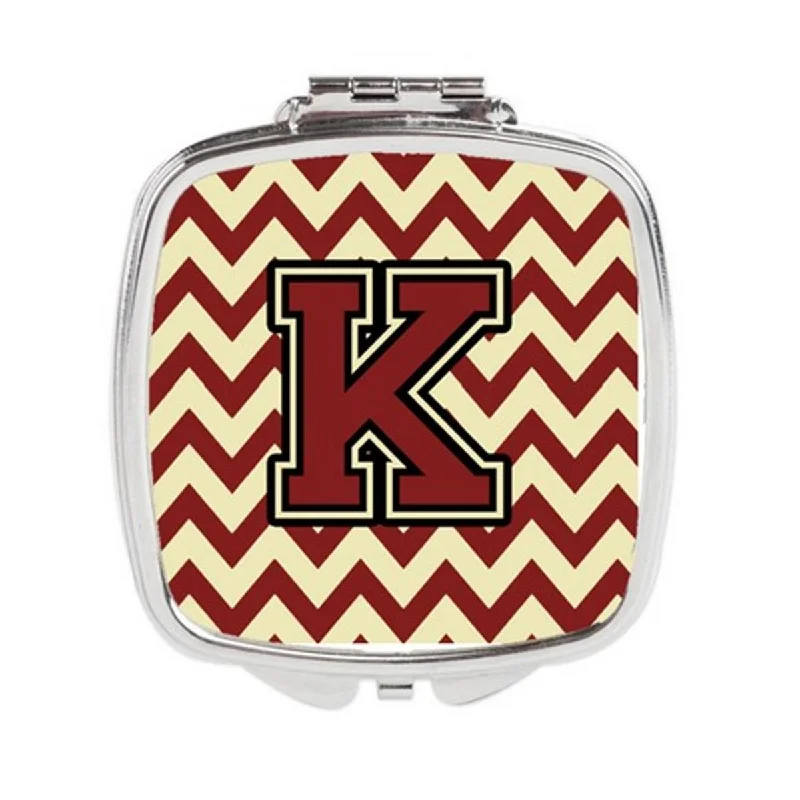 Carolines Treasures CJ1061-KSCM Letter K Chevron Maroon & Gold Compact Mirror