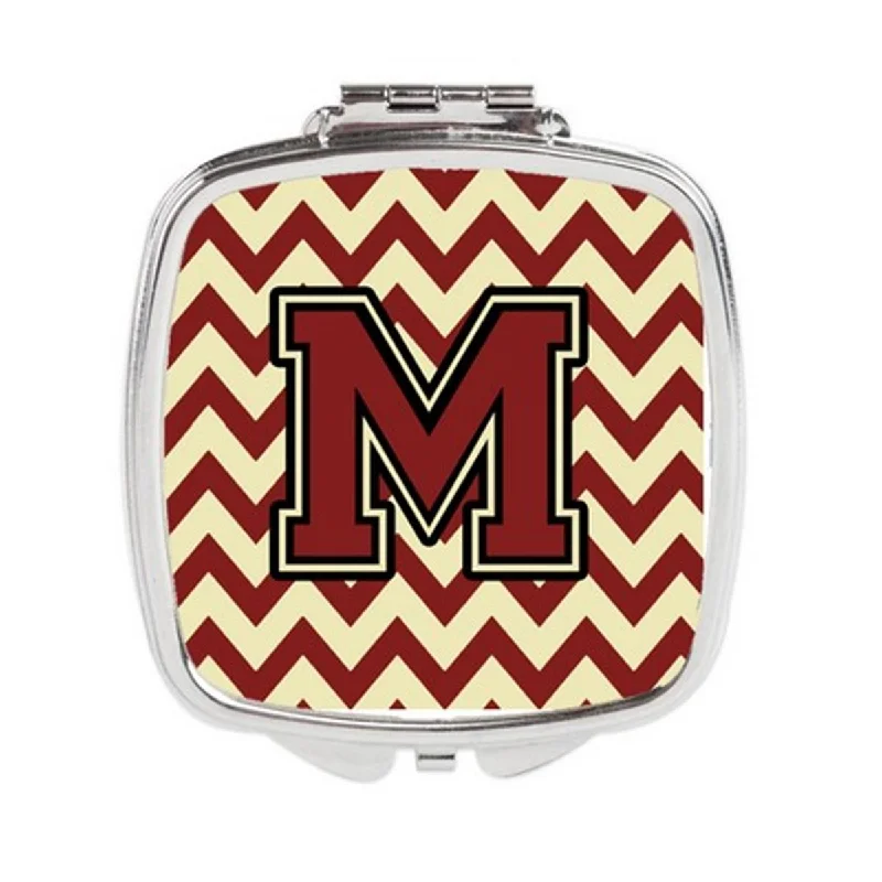 Carolines Treasures CJ1061-MSCM Letter M Chevron Maroon & Gold Compact Mirror