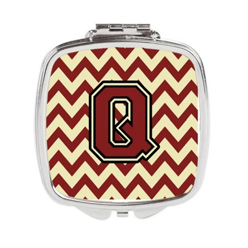 Carolines Treasures CJ1061-QSCM Letter Q Chevron Maroon & Gold Compact Mirror